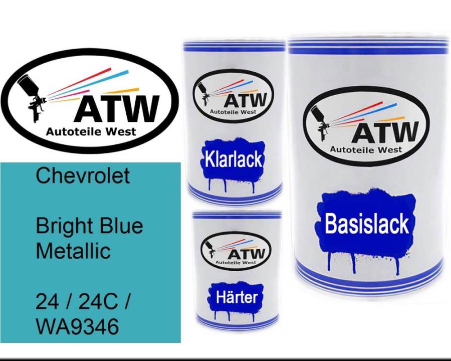 Chevrolet, Bright Blue Metallic, 24 / 24C / WA9346: 500ml Lackdose + 500ml Klarlack + 250ml Härter - Set, von ATW Autoteile West.